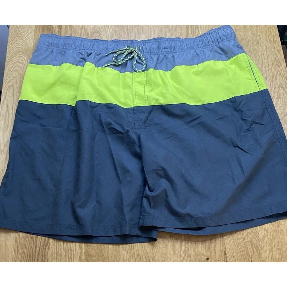 Op Ocean Pacific Swim‎ Trunks Mens 2XL  Black Gray Lime Mesh Lined Shorts